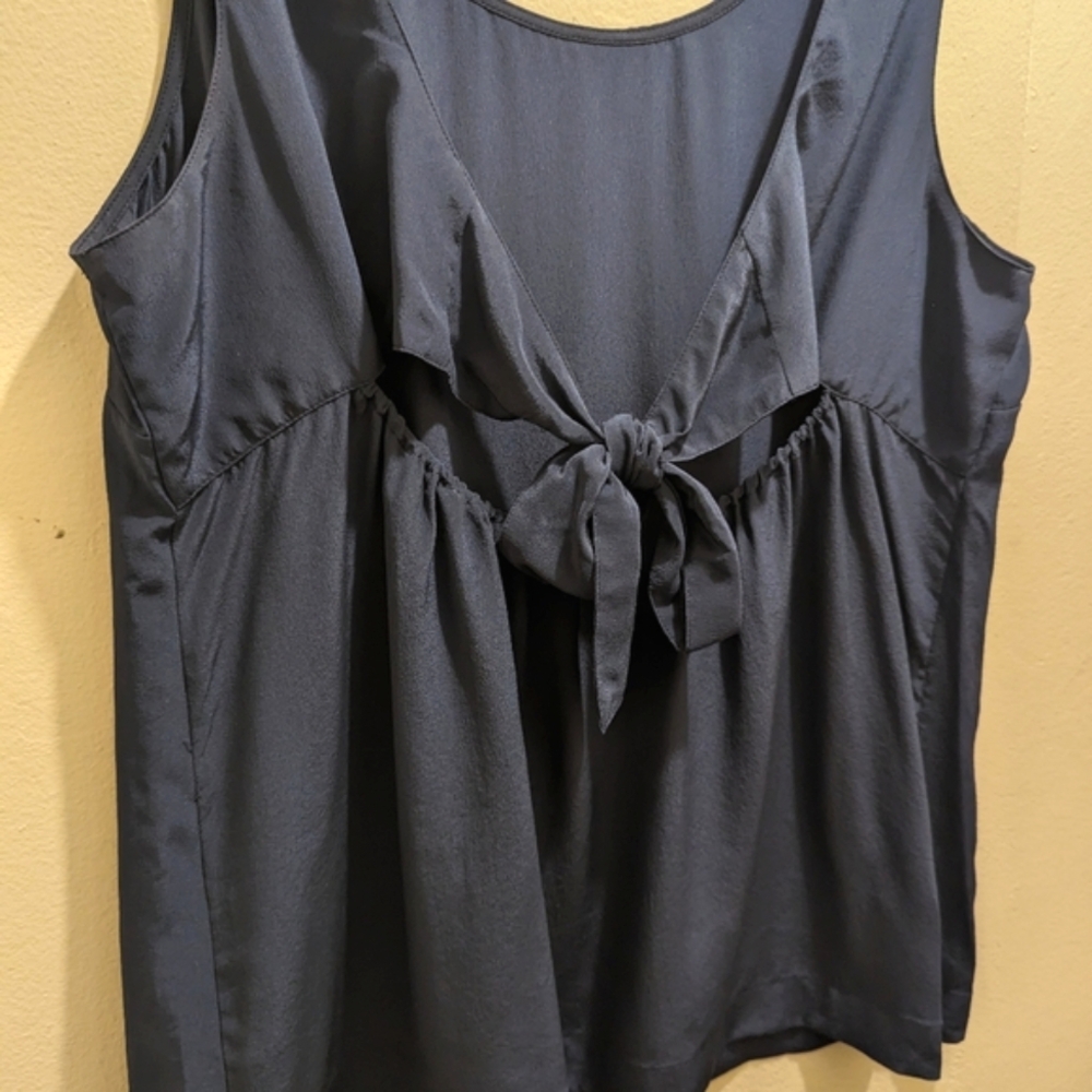 Madewell Silk Lookout Bow-Back Cutout Top Navy Blue Sleeveless Round Neck- L - Picture 6 of 12